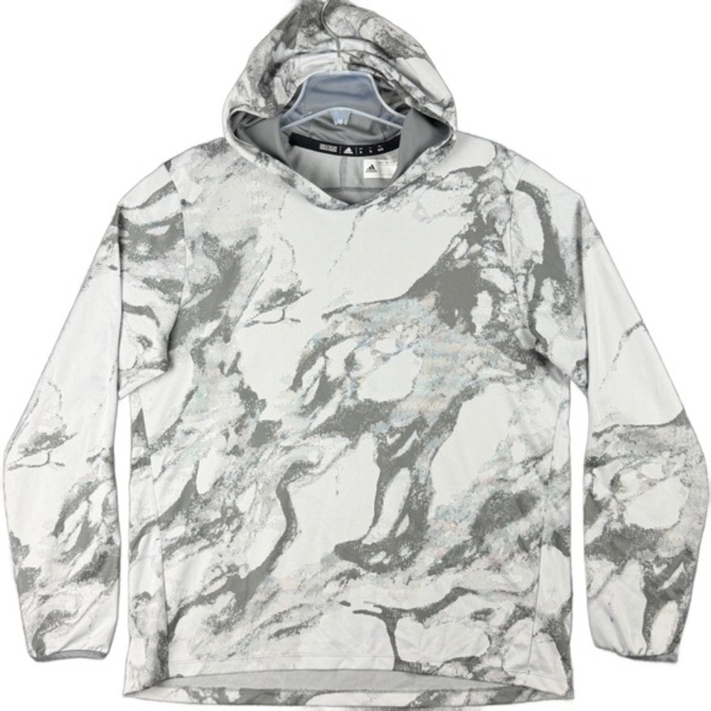 Adidas Aeroready Men's XL Marble Print Pullover Hoodie Grey‎ White Lightweight